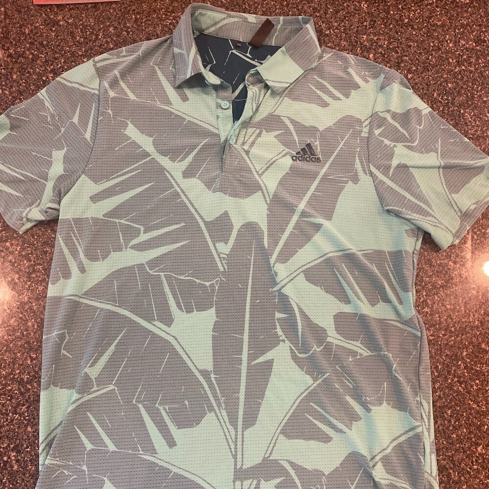 Adidas Golf Palm Leaf Mesh Polo Shirt Men's Medium Green - Lightweight